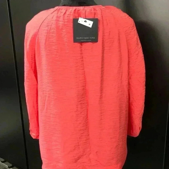 Marc New York 3/4 ruched sleeve, gold zipper detail, top - cayenne - Picture 8 of 11